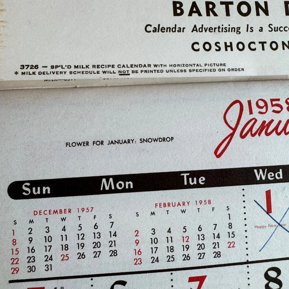 1958 Barton Christmas Holiday Dairy  Wall Calendar Coshocton Ohio Vintage 1950s - Picture 14 of 16